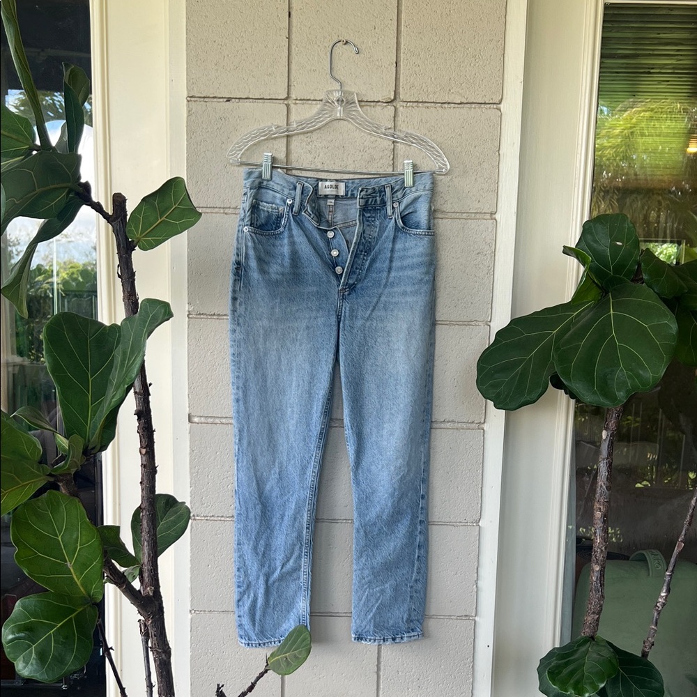Agolde Riley High-Rise Straight Crop Blur Jeans